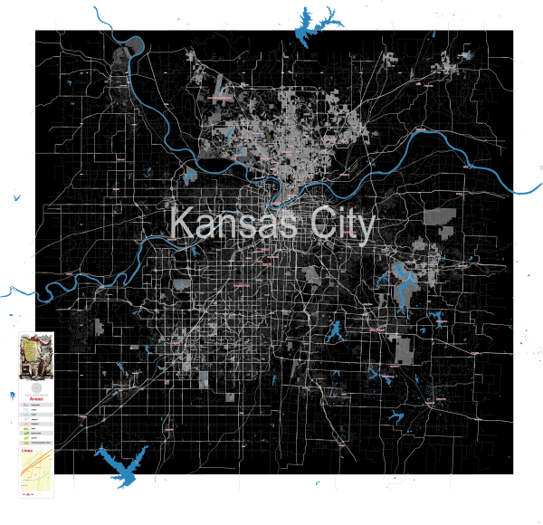 Kansas City Missouri US editable layered PDF Vector Map