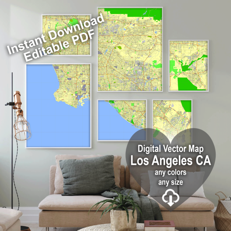 Los Angeles California US editable layered PDF Vector Map – Maps in ...