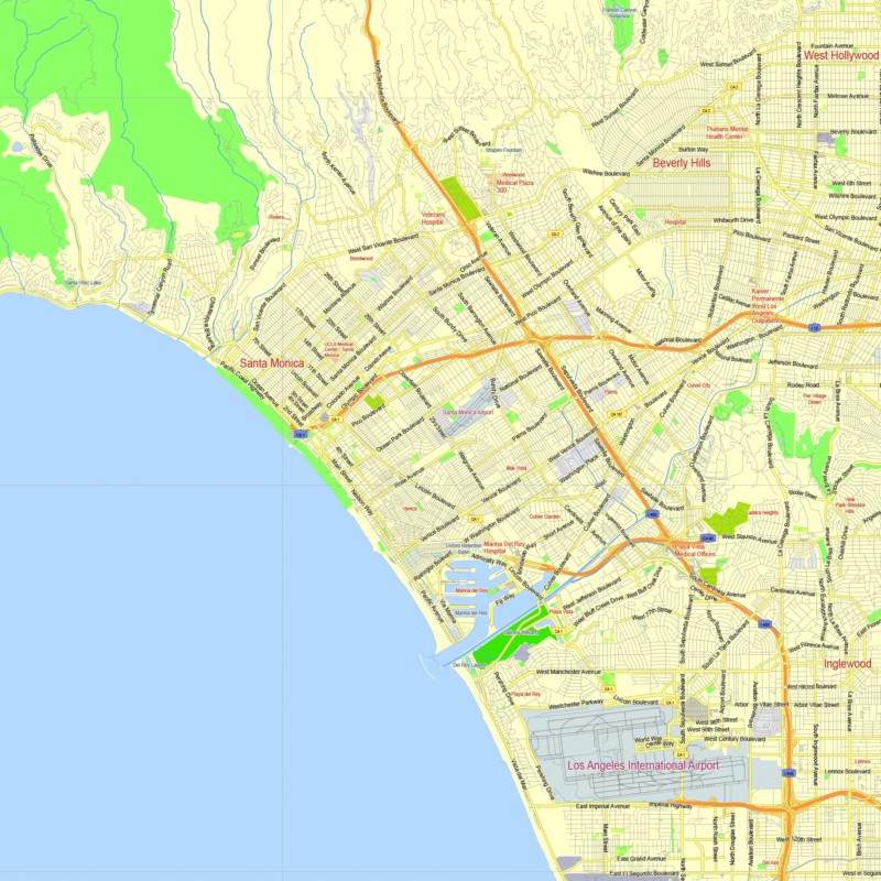 Los Angeles California US editable layered PDF Vector Map