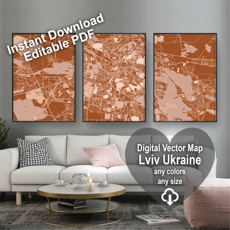Lviv Ukraine editable layered PDF Vector Map
