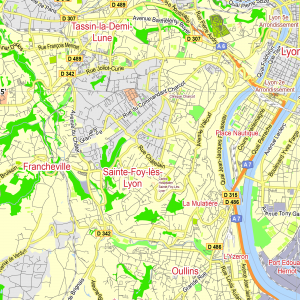 Lyon France editable layered PDF Vector Map
