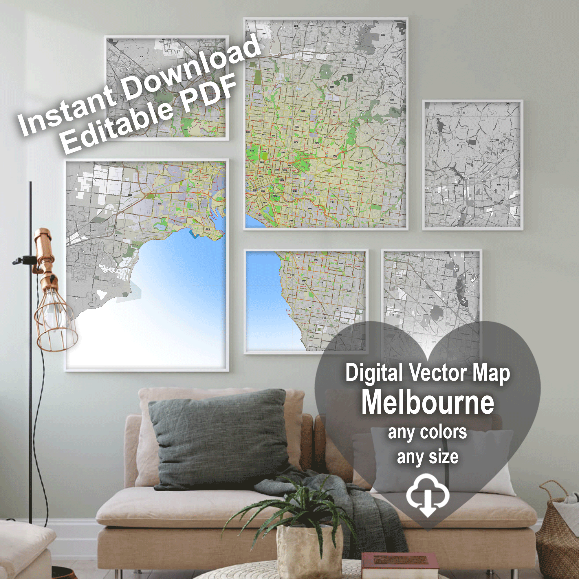 Melbourne Australia editable layered PDF Vector Map Version 33 zipcodes ...