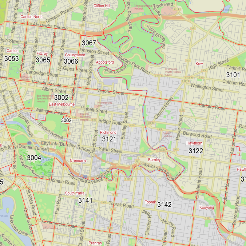 Melbourne Australia editable layered PDF Vector Map Version 33 zipcodes ...