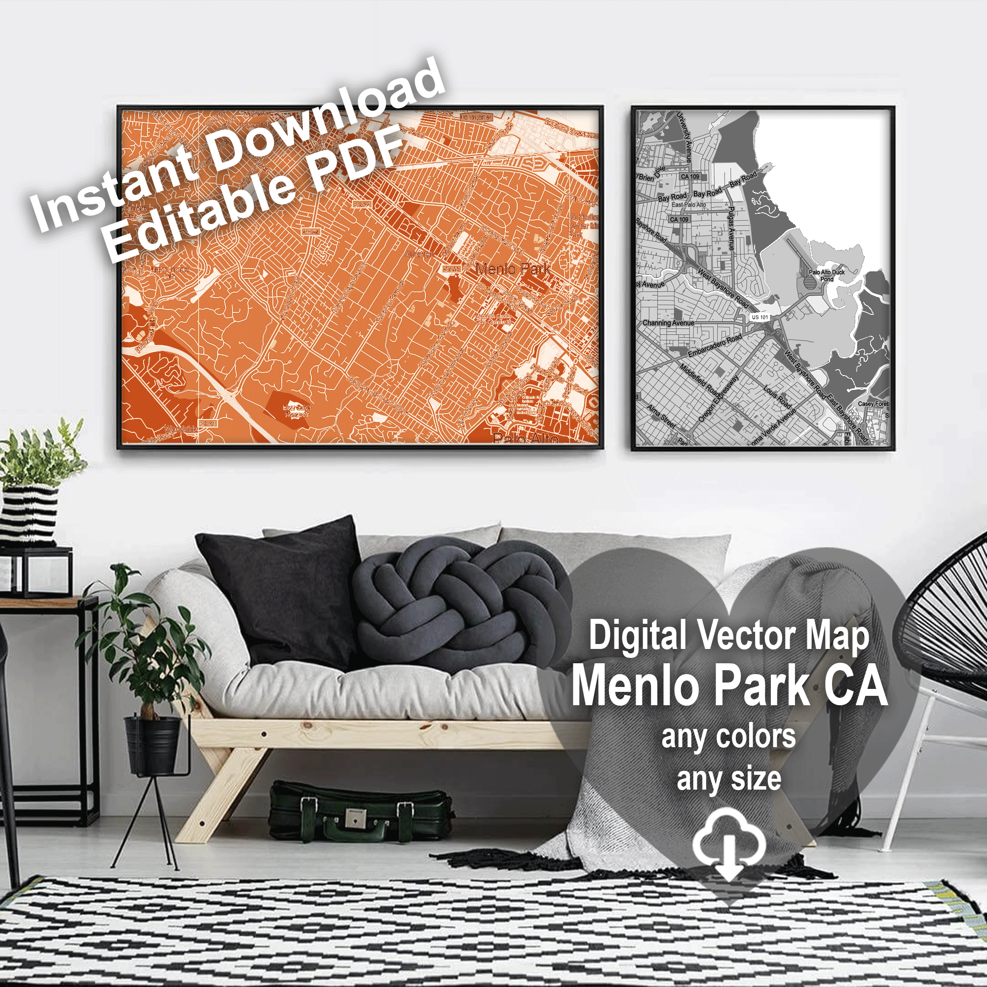 Menlo Park California US editable layered PDF Vector Map