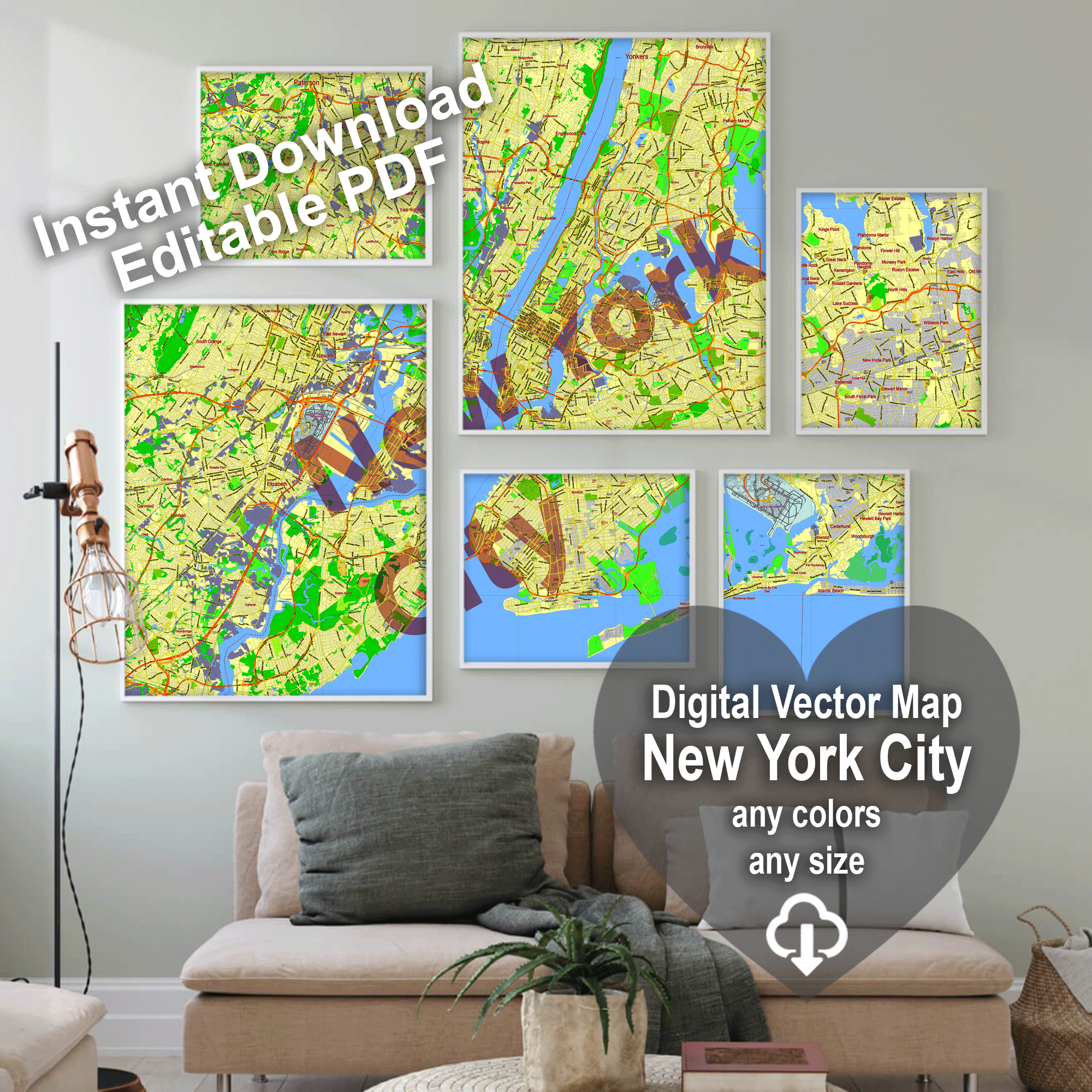 New York City Us Editable Layered Pdf Vector Map New York City Us Editable Layered Pdf Vector Map