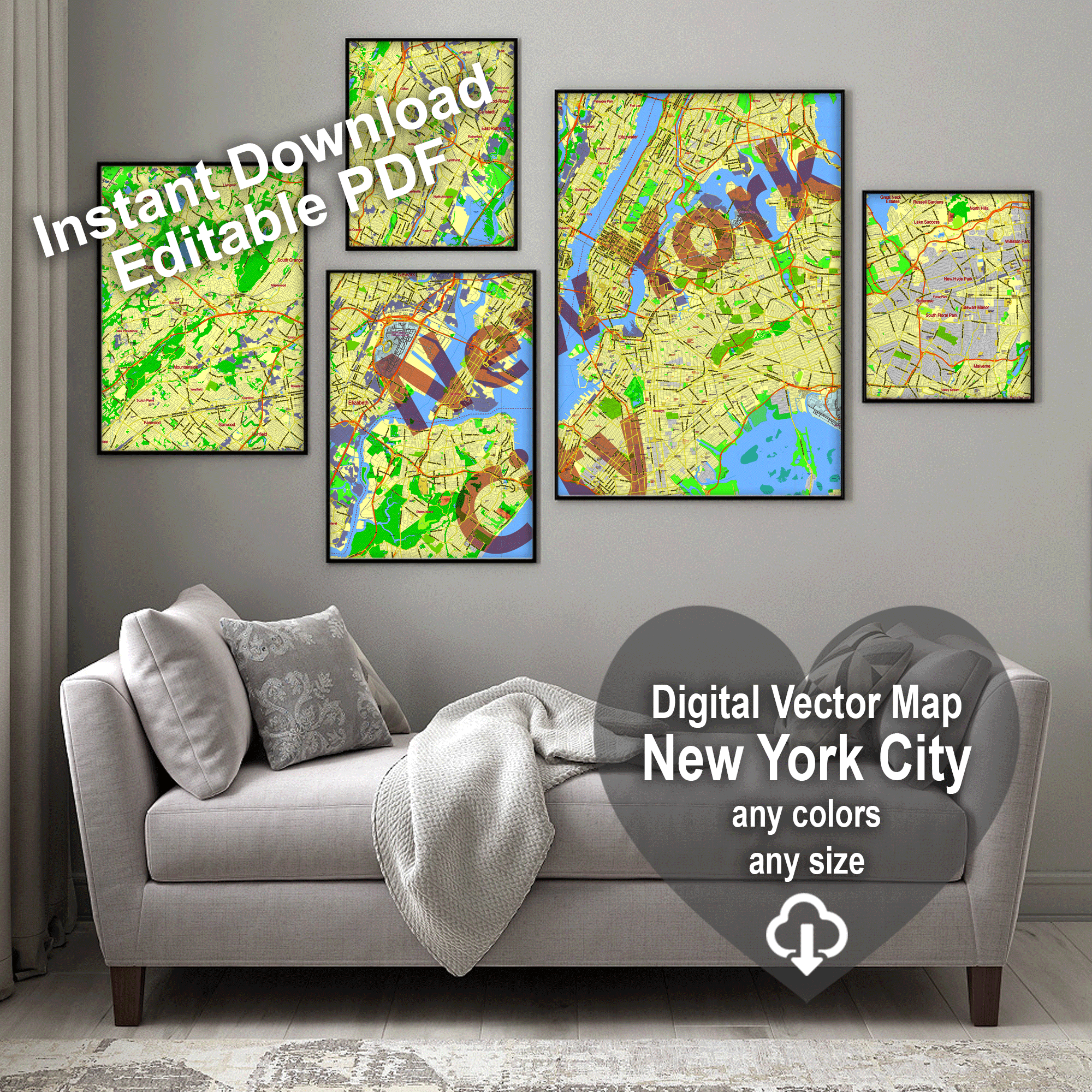 New York City Us Editable Layered Pdf Vector Map New York City Us Editable Layered Pdf Vector Map