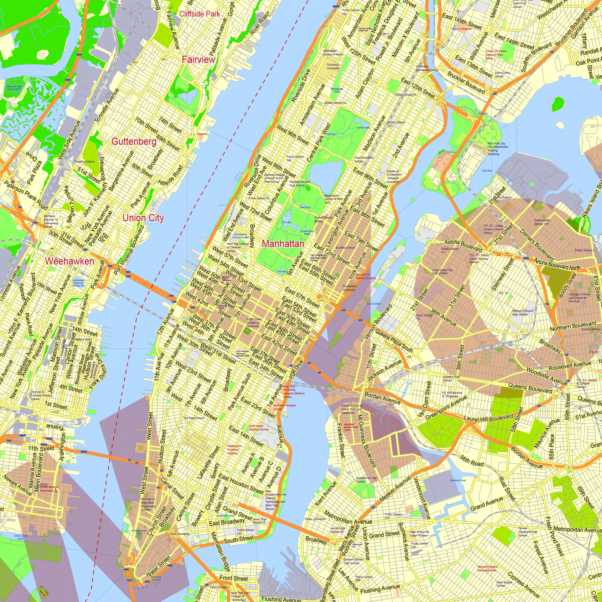 New York City US editable layered PDF Vector Map New York City US editable layered PDF Vector Map