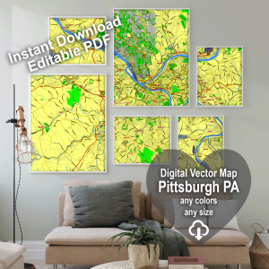 Pittsburgh Pennsylvania US editable layered PDF Vector Map Version 33