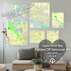 Portland Oregon Vancouver Washington US editable layered PDF Vector Map