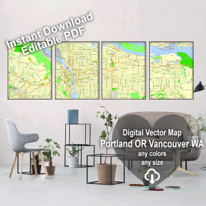 Portland Oregon Vancouver Washington US editable layered PDF Vector Map