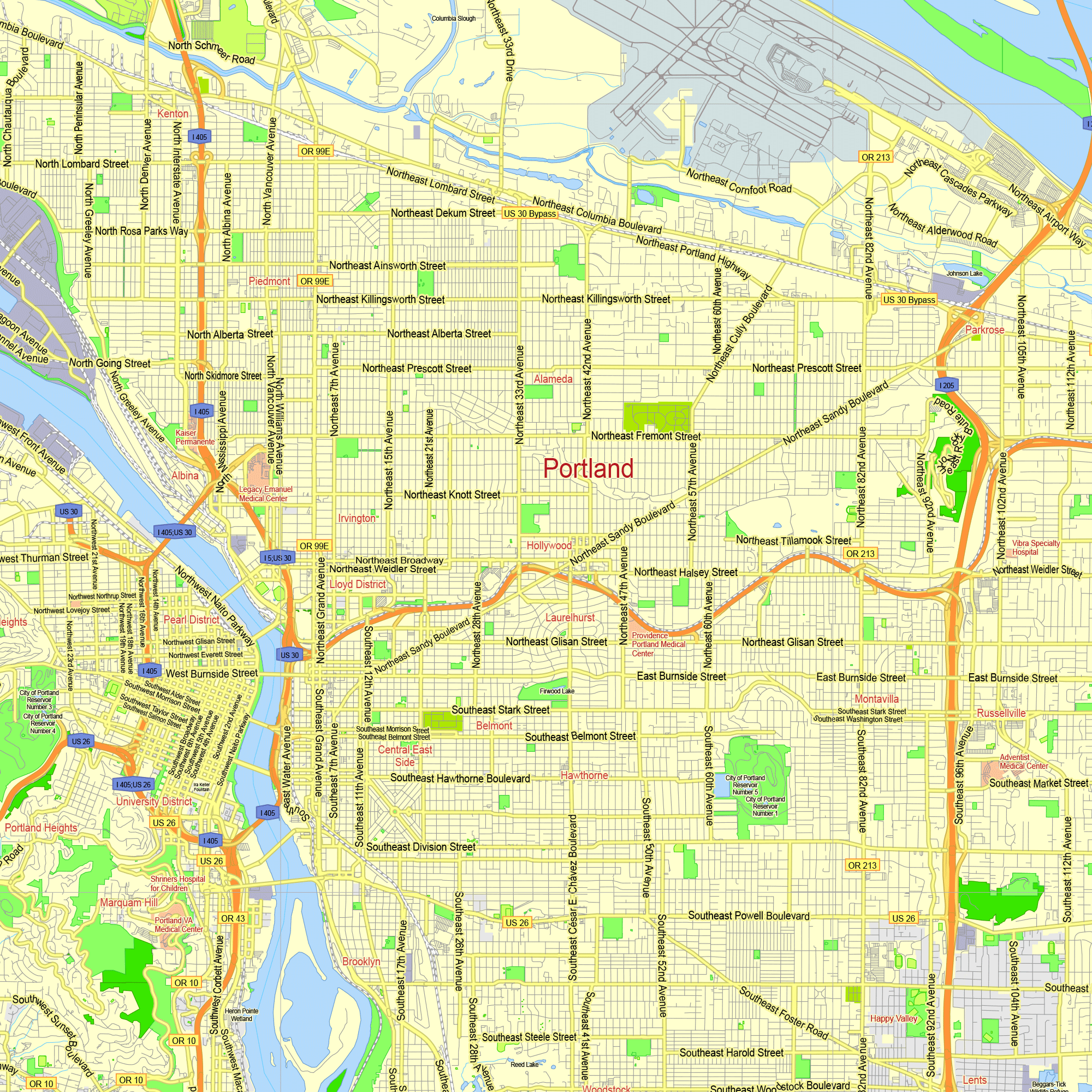 Portland Oregon Vancouver Washington Us Editable Layered Pdf Vector Map Portland Oregon Vancouver Washington Us Editable Layered Pdf Vector Map