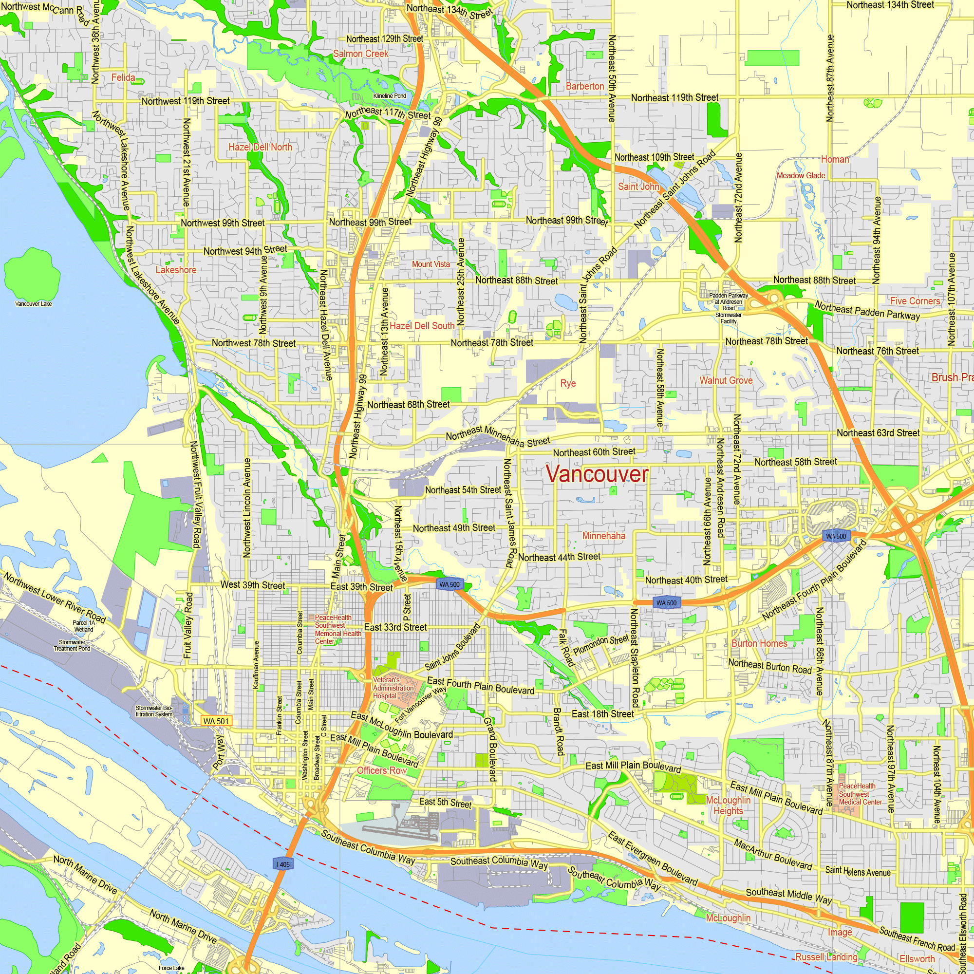 Portland Oregon Vancouver Washington Us Editable Layered Pdf Vector Map Portland Oregon Vancouver Washington Us Editable Layered Pdf Vector Map