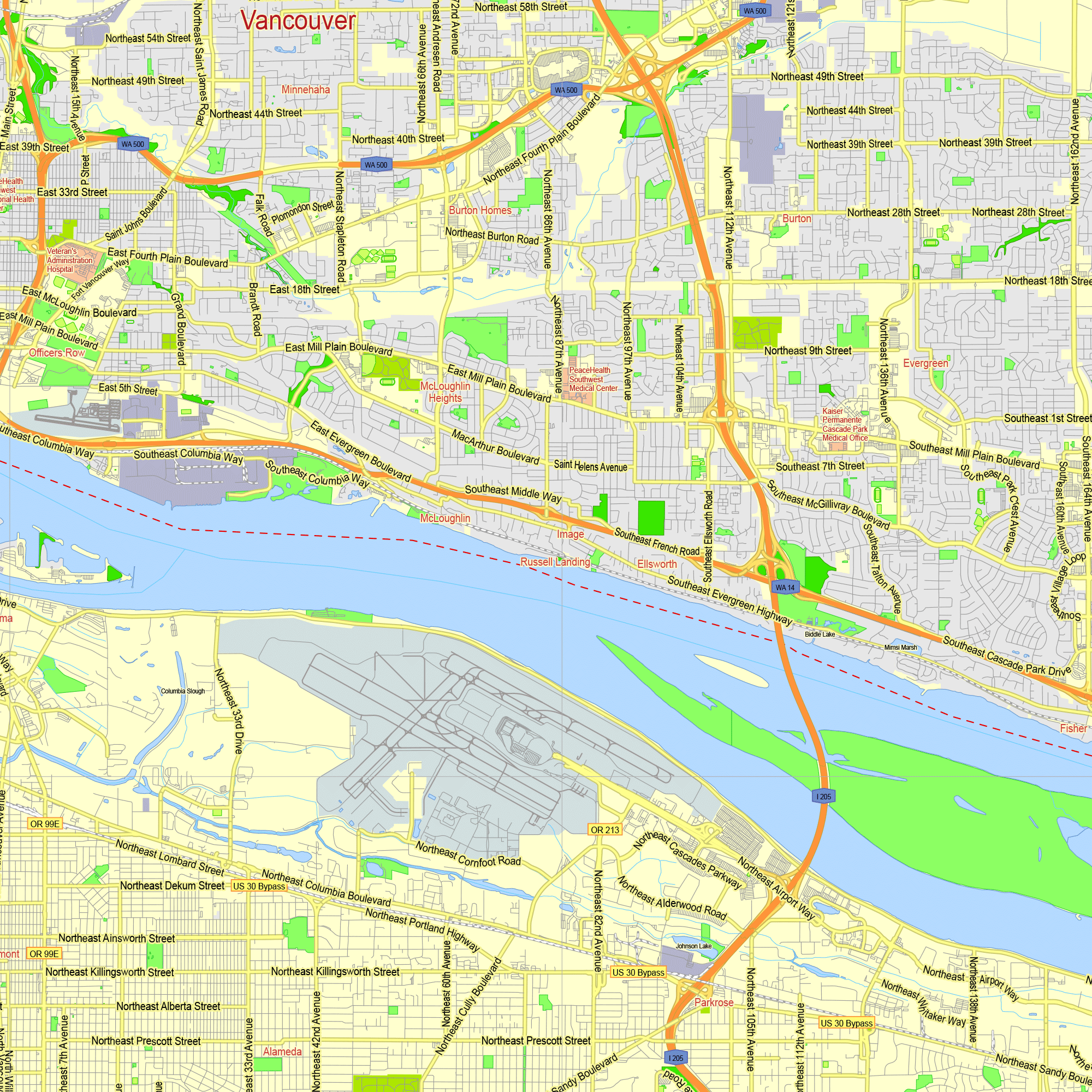 Portland Oregon Vancouver Washington Us Editable Layered Pdf Vector Map Portland Oregon Vancouver Washington Us Editable Layered Pdf Vector Map