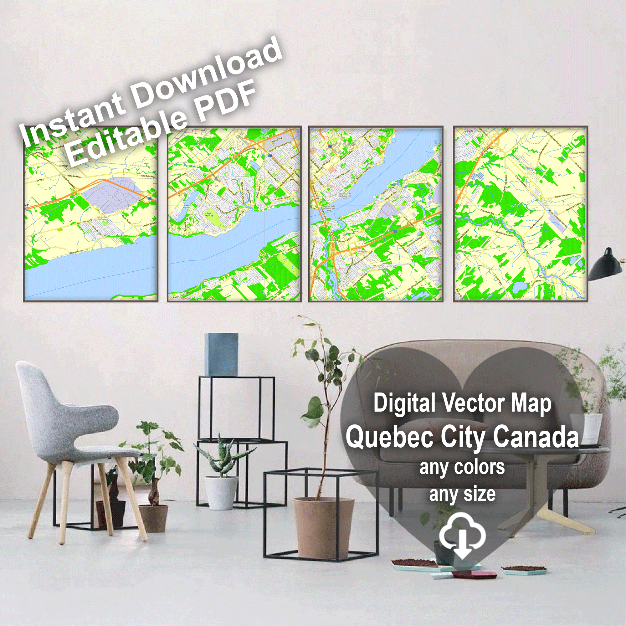 Quebec City Canada editable layered PDF Vector Map – Maps in Vector ...