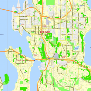 Seattle Washington US editable layered PDF Vector Map