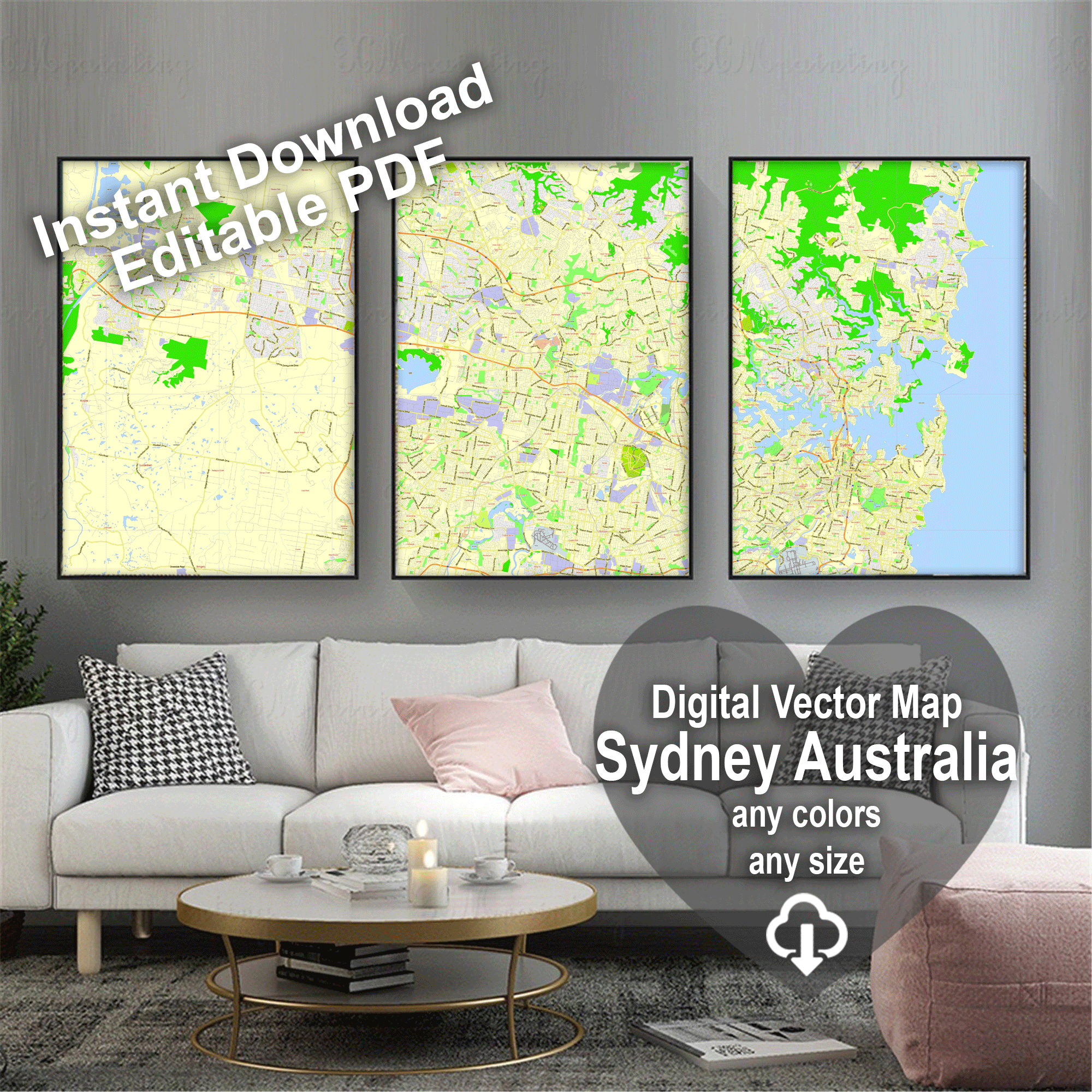 Sydney Australia editable layered PDF Vector Map Version 33 – Maps in ...