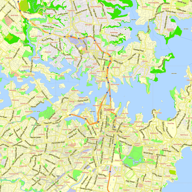 Sydney Australia editable layered PDF Vector Map Version 33 – Maps in ...