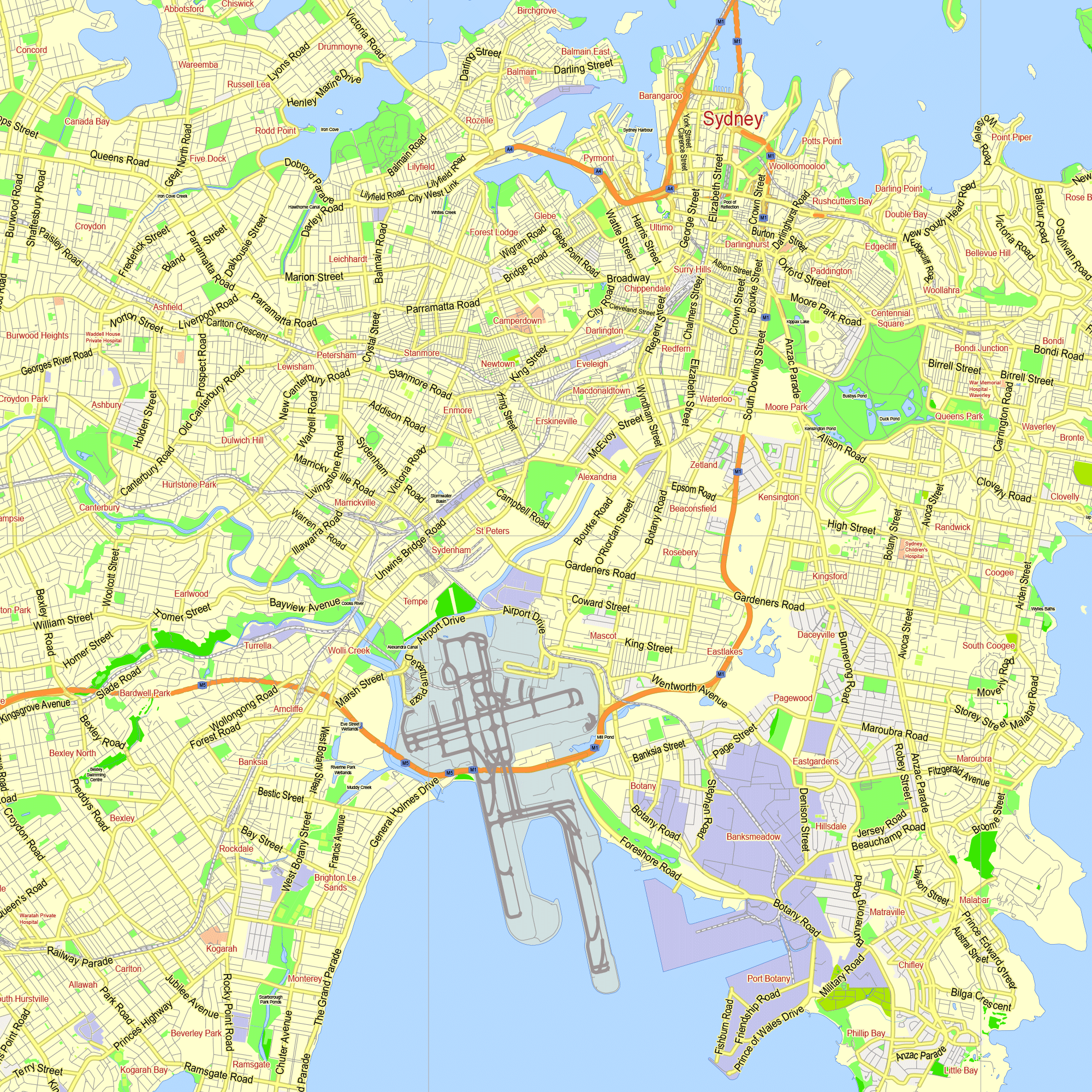 Sydney Australia editable layered PDF Vector Map Version 33 – Maps in ...