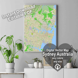 Sydney Australia editable layered PDF Vector Map Version 44 Zip-codes