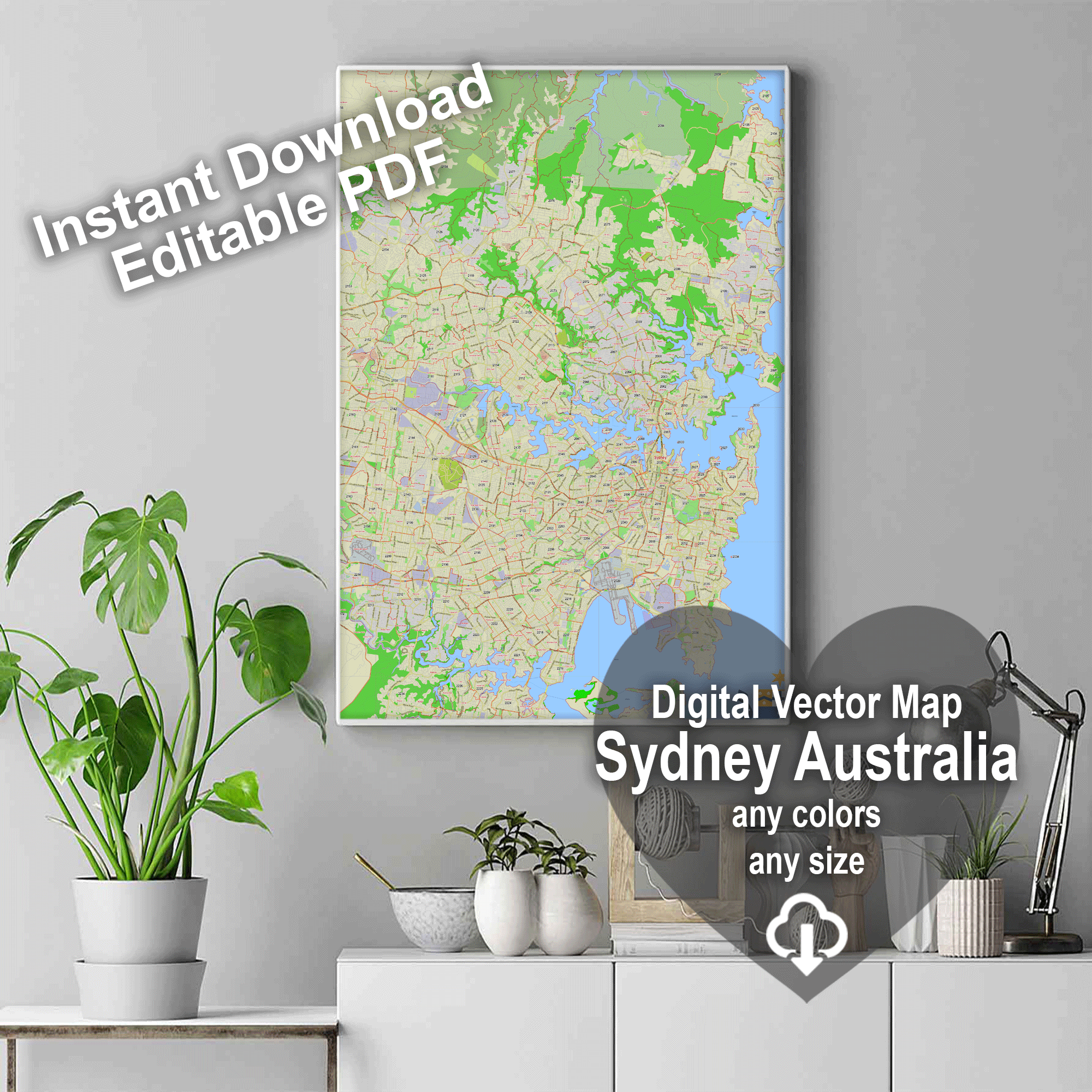 Sydney Australia editable layered PDF Vector Map Version 44 Zipcodes