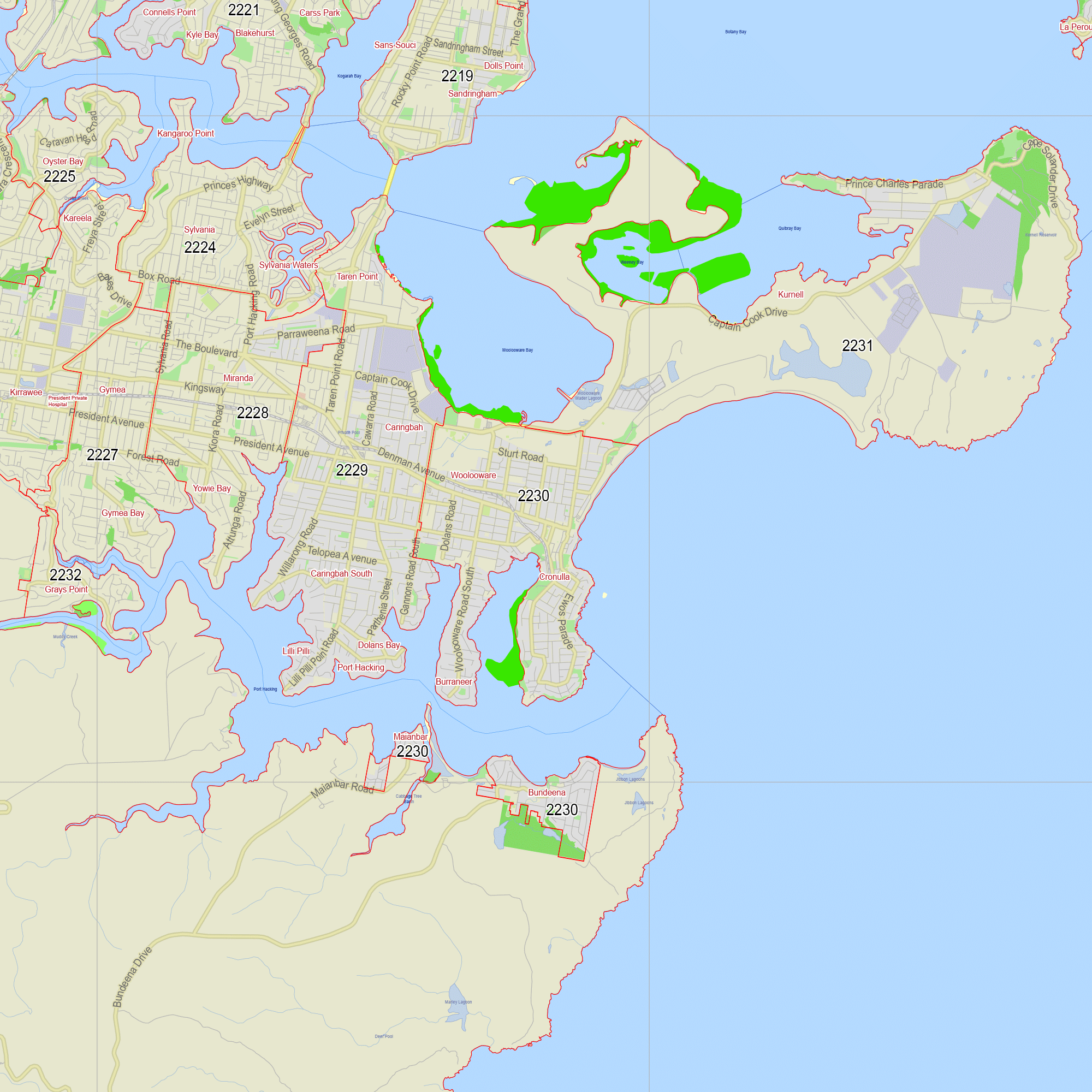 Sydney Australia editable layered PDF Vector Map Version 44 Zip-codes