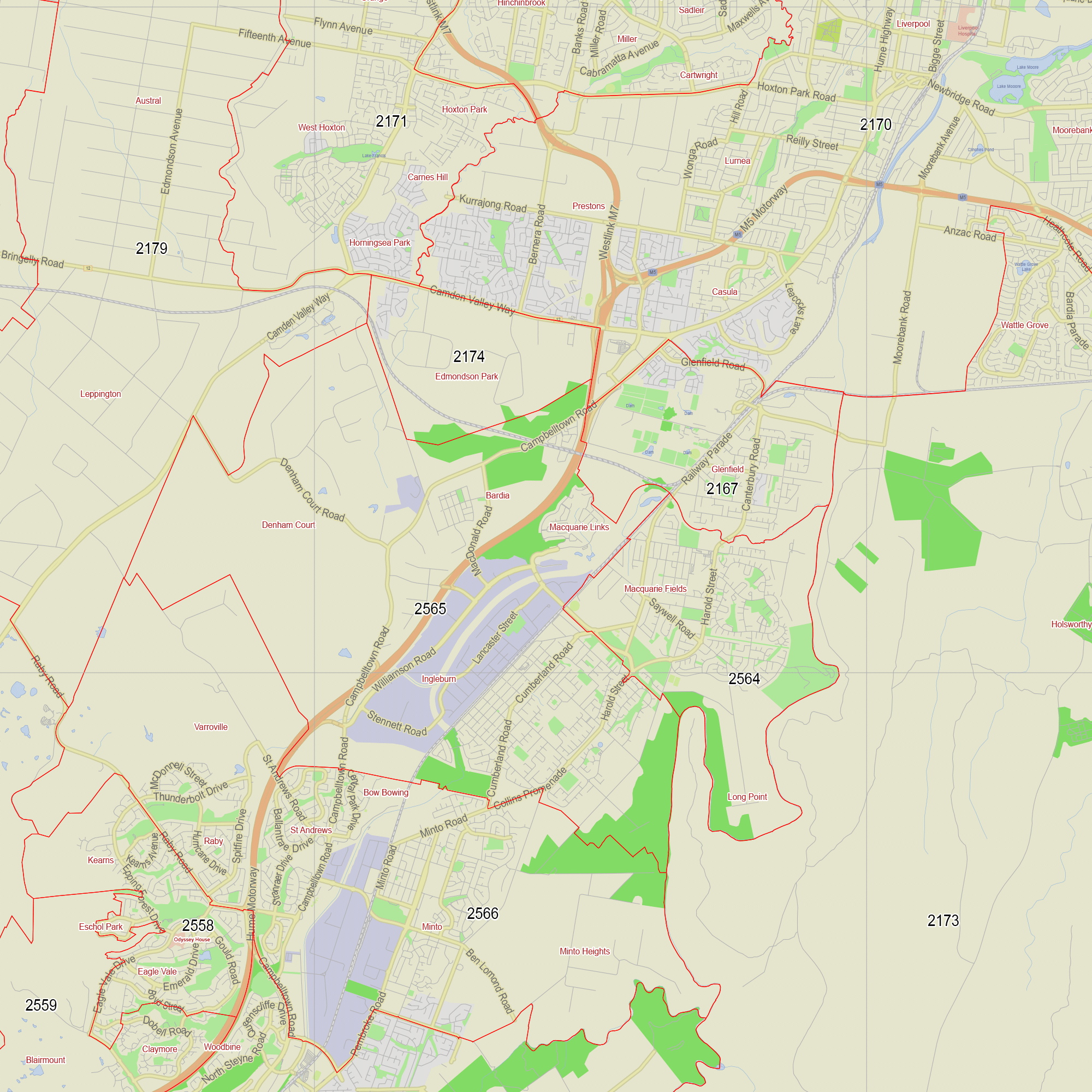 Sydney Australia editable layered PDF Vector Map Version 44 Zip-codes