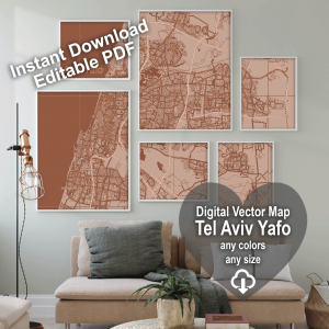 Tel Aviv Yafo Israel editable layered PDF Vector Map