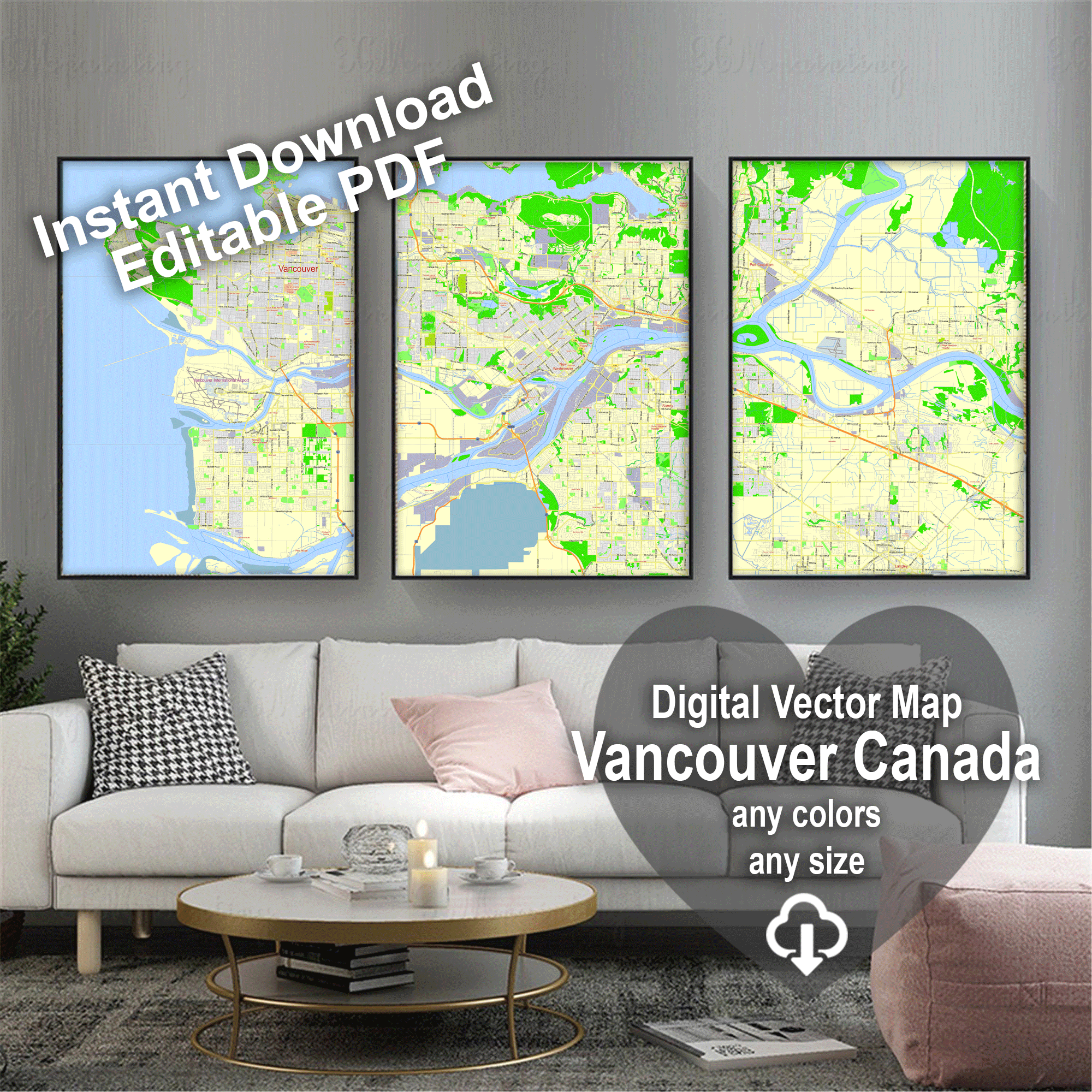 Vancouver Canada editable layered PDF Vector Map – Maps in Vector ...