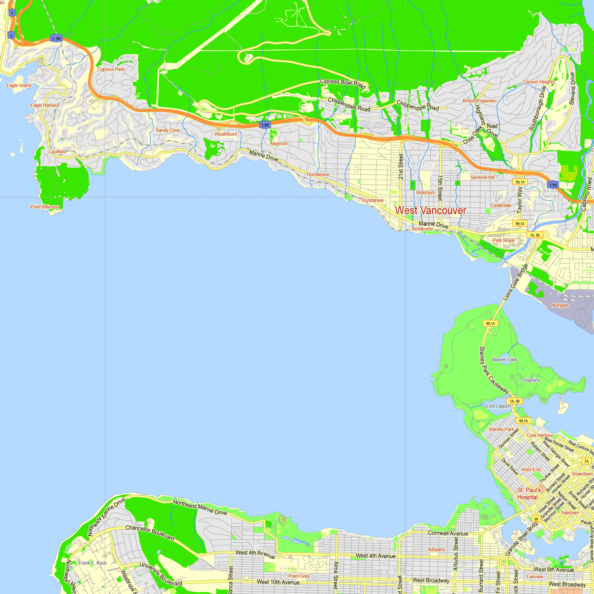 Vancouver Canada editable layered PDF Vector Map