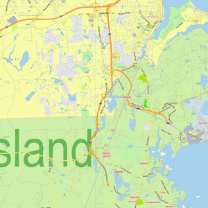 Rhode Island Full State US editable layered PDF Vector Map