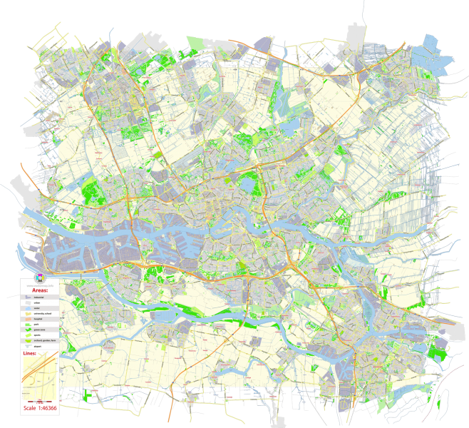 Rotterdam Netherlands editable layered PDF Vector Map