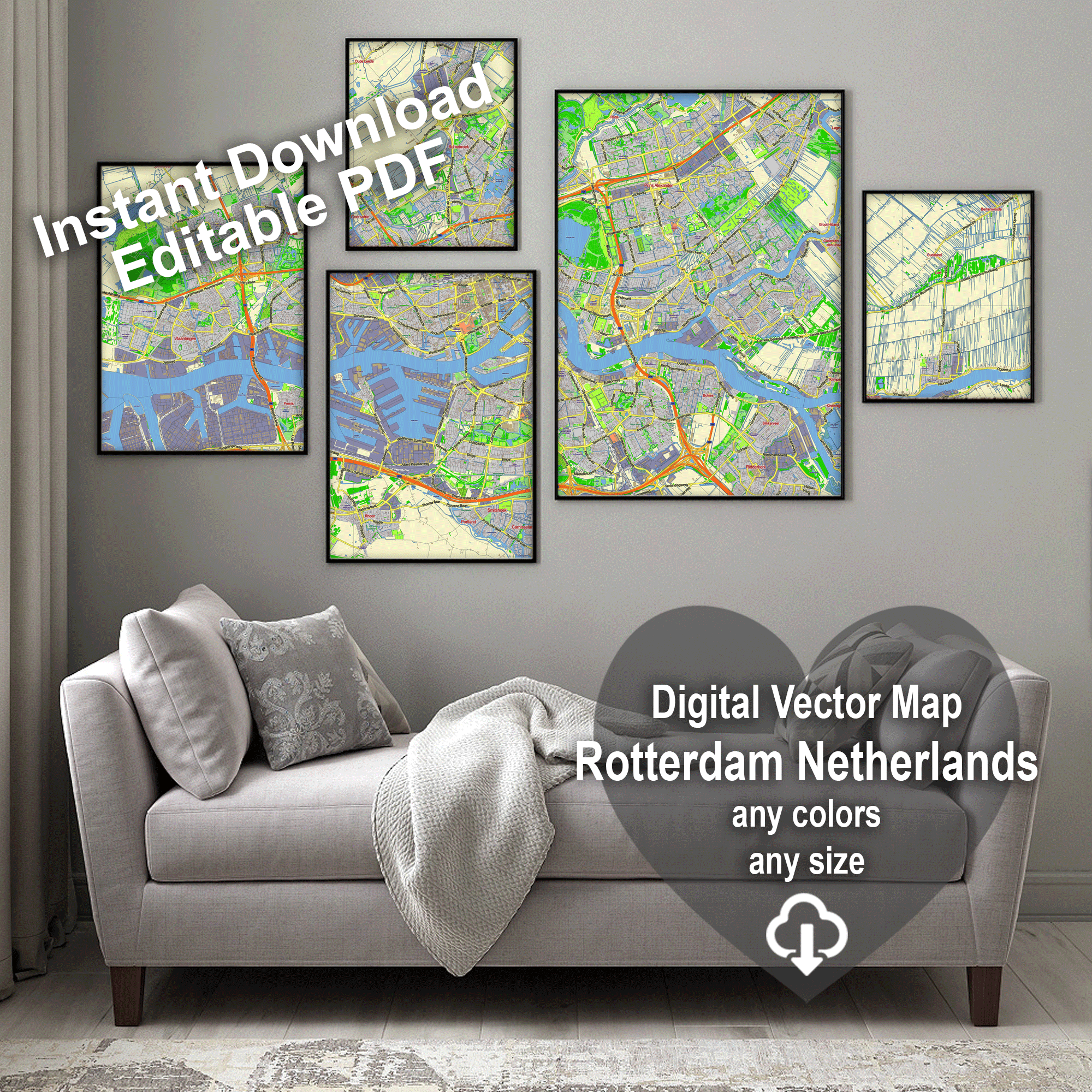 Rotterdam Netherlands editable layered PDF Vector Map