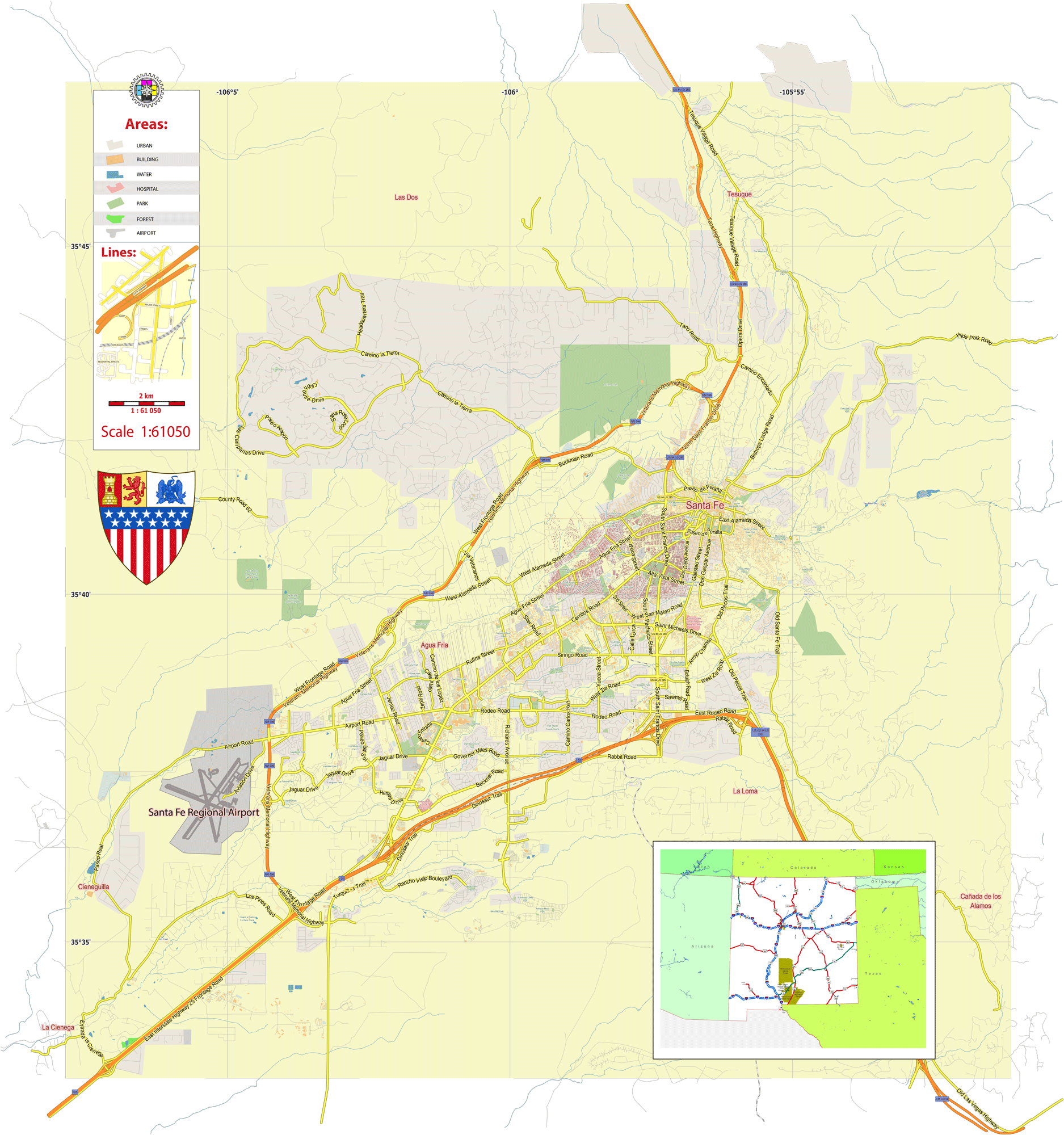 Santa Fe New Mexico US editable layered PDF Vector Map Maps in Vector