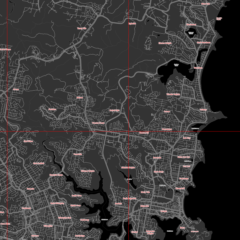 Sydney Australia Map Vector City Plan Low Detailed (simple BLACK & WHITE version) Street Map editable Adobe Illustrator in layers