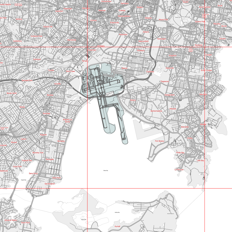 Sydney Australia Map Vector City Plan Low Detailed (simple BLANK version) Street Map editable Adobe Illustrator in layers