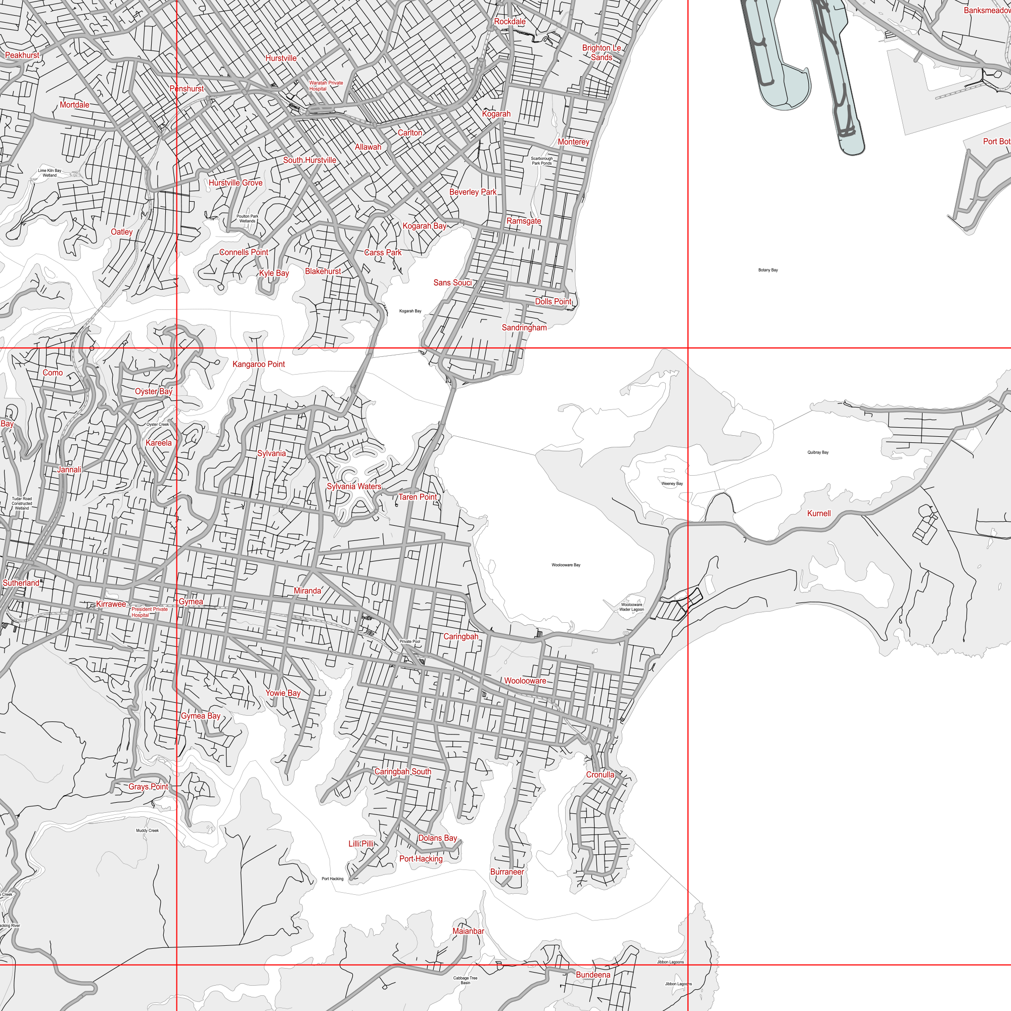 Sydney Australia PDF Vector Map: City Plan Low Detailed (simple BLANK version) Street Map editable Adobe PDF in layers