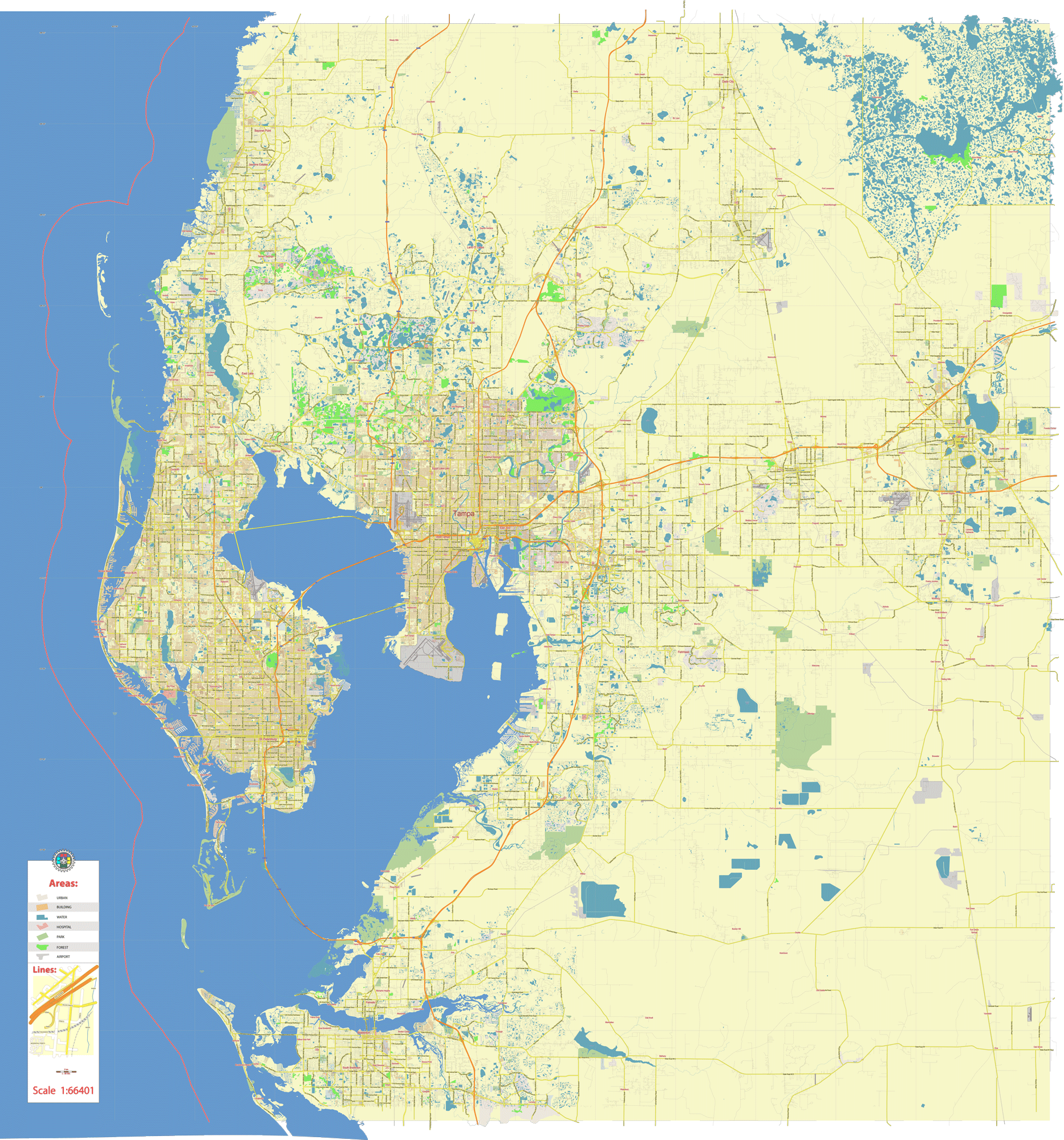 Tampa Bay Florida US Editable Layered PDF Vector Map Https Vectormap Tampa Bay Florida Map Vector Gvl13b Ai 10 Pdf 00