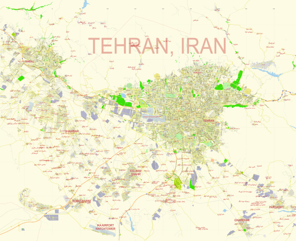 Tehran Iran editable layered PDF Vector Map