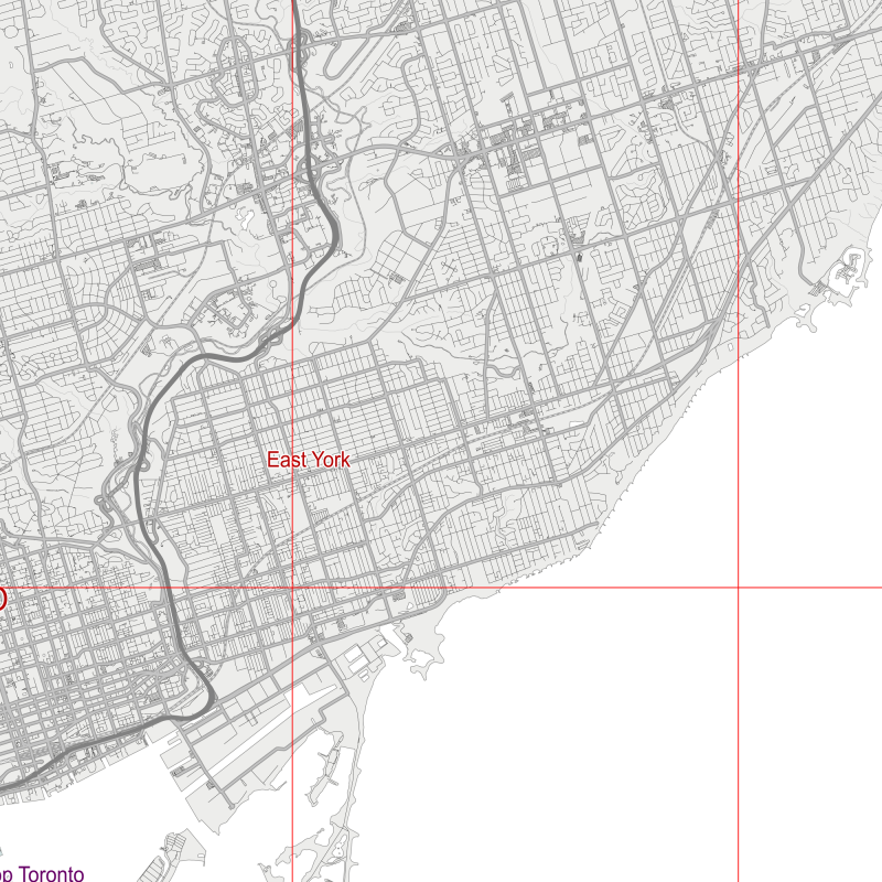 Toronto Canada Map Vector City Plan Low Detailed (simple BLANK version) Street Map editable Adobe Illustrator in layers