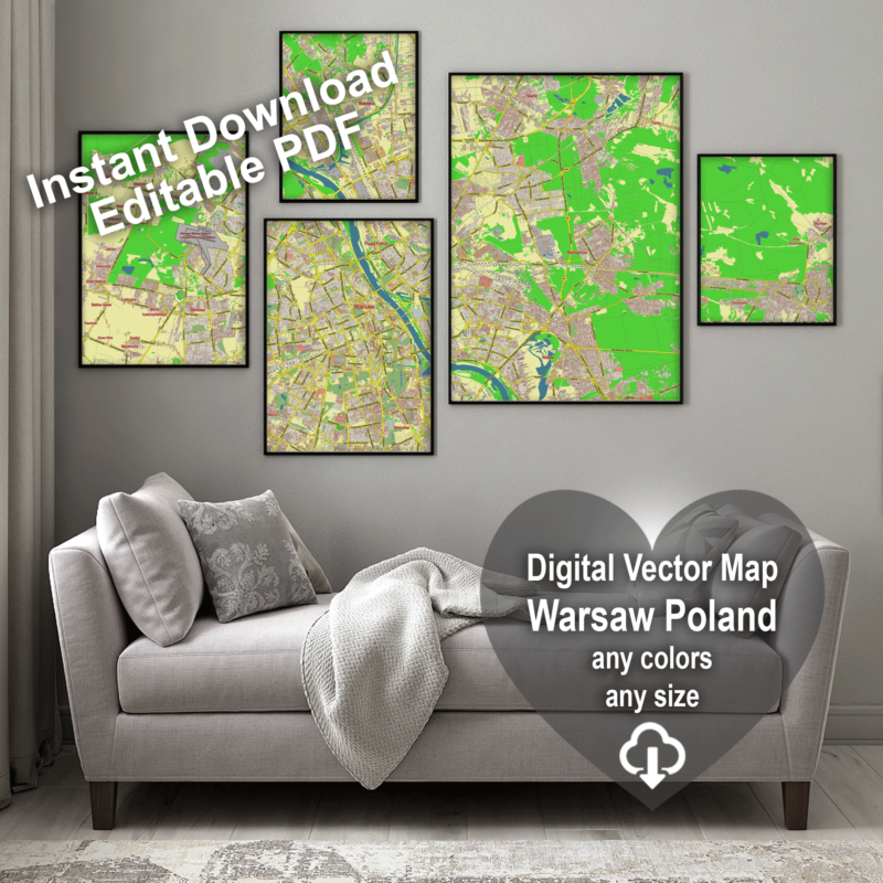 Warsaw Poland editable layered PDF Vector Map – Maps in Vector ...