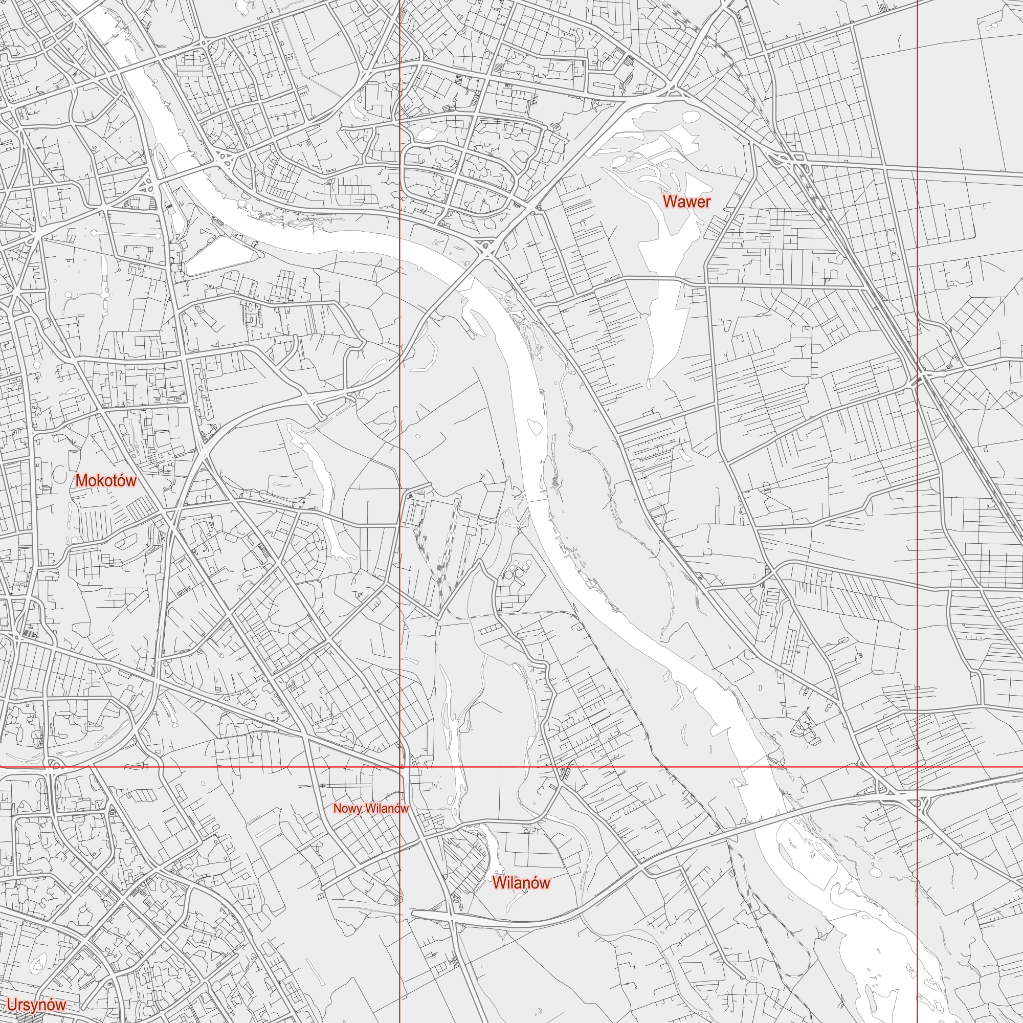 Warsaw Poland PDF Vector Map: City Plan Low Detailed (simple BLANK white version) Street Map editable Adobe PDF in layers