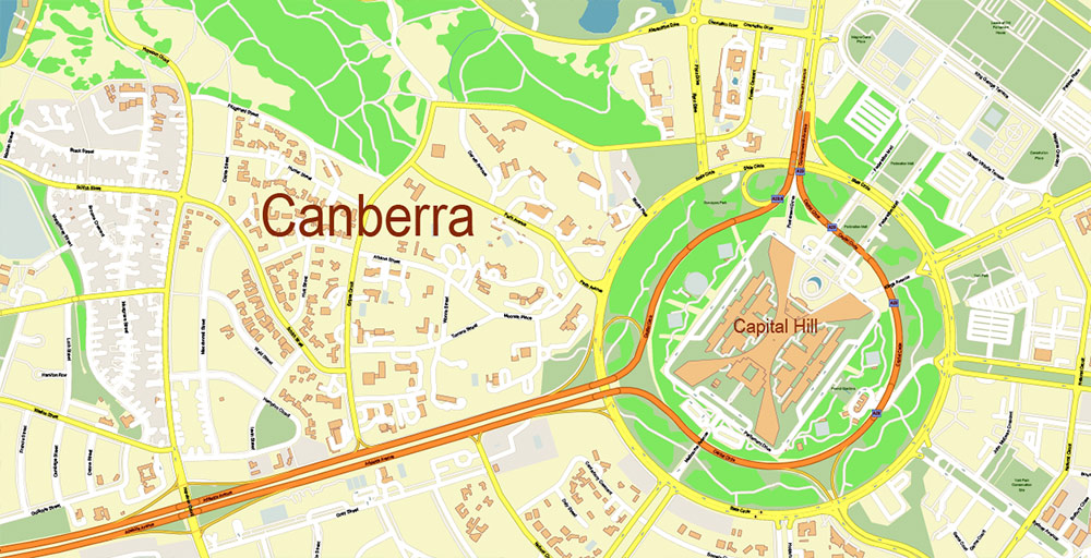 Canberra Australia Map Vector Exact High Detailed City Plan editable Adobe Illustrator Street Map in layers