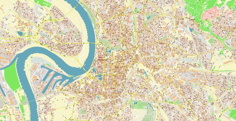 Dusseldorf Germany Map Vector Exact High Detailed City Plan editable Adobe Illustrator Street Map in layers
