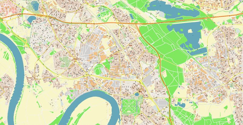 Dusseldorf Germany Map Vector Exact High Detailed City Plan editable Adobe Illustrator Street Map in layers