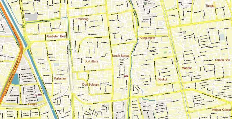 Jakarta Indonesia Map Vector Exact High Detailed City Plan editable Adobe Illustrator Street Map in layers