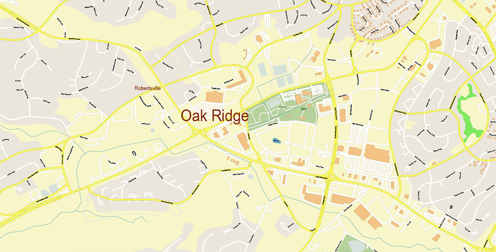 Knoxville + Oak Ridge Tennessee US Map Vector Exact High Detailed City Plan editable Adobe Illustrator Street Map in layers