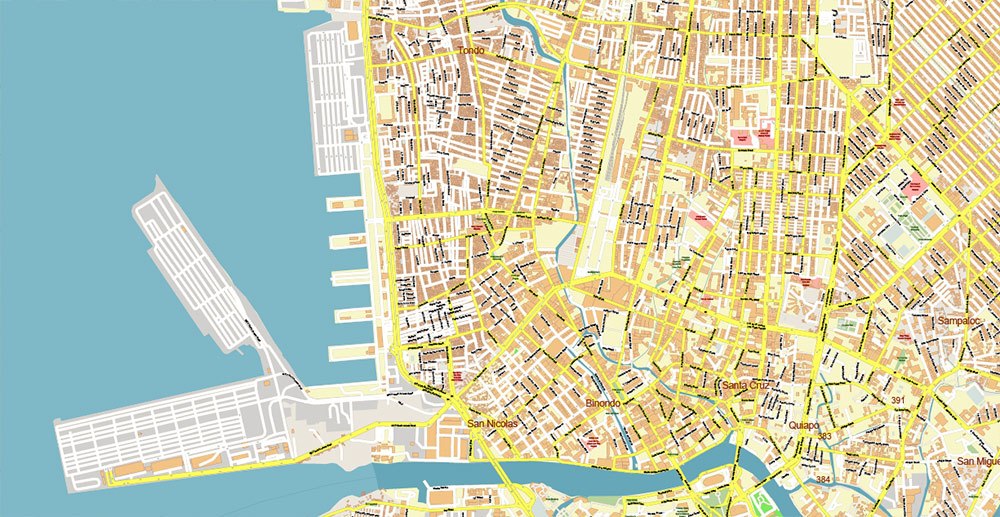 Manila Philippines PDF Vector Map: Exact High Detailed City Plan editable Adobe PDF Street Map in layers