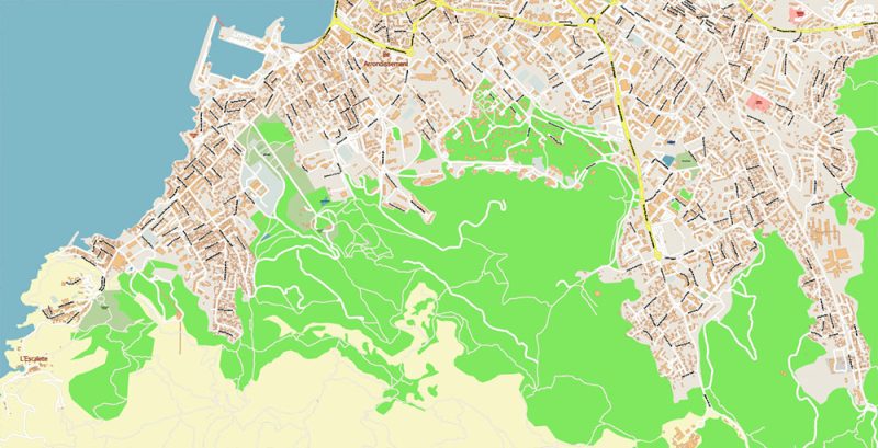 Marseille France City Vector Map Exact High Detailed Urban Plan editable Adobe Illustrator Street Map in layers
