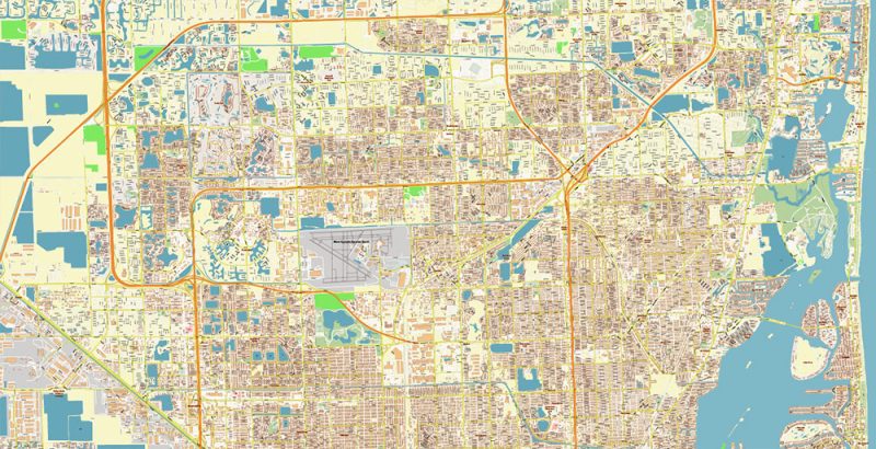 Miami Florida US Map Vector Exact High Detailed City Plan editable Adobe Illustrator Street Map in layers