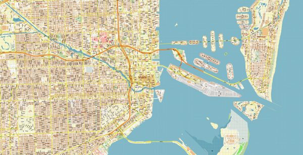 Miami Florida US Map Vector Exact High Detailed City Plan Editable Miami Florida Us Map Vector Gvl17b Ai 10 Ai Pdf 4 600x308